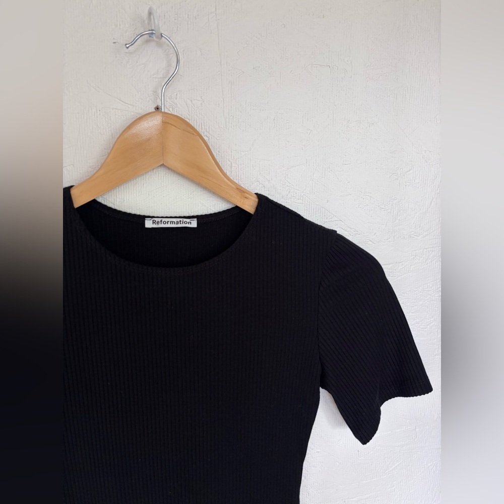 Reformation Black Kennedy Ribbed Contour Bodycon Short Sleeve T Shirt Mini Dress - Picture 6 of 12